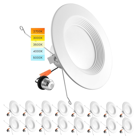 Luxrite 5/6 Inch LED Recessed Can Lights 5 CCT 2700K-5000K 14W (90W Equivalent) 1100LM Dimmable 16-Pack LR23795-16PK